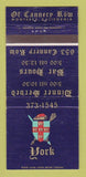 Matchbook Cover - York Restaurant Monterey CA 30 Strike
