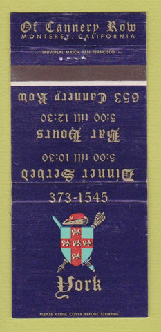 Matchbook Cover - York Restaurant Monterey CA 30 Strike