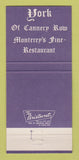 Matchbook Cover - York Restaurant Monterey CA 30 Strike