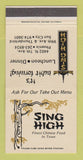 Matchbook Cover - Sing High Chinese Restaurant Sun City Phoenix AZ 30 Strike