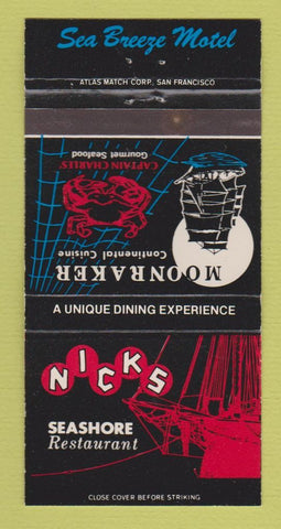 Matchbook Cover Nicks Seashore Restaurant Sea Breeze Motel Pacifica CA 30 Strike