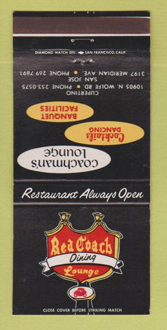 Matchbook Cover - Red Coach Lounge San Jose Cupertino CA 30 Strike