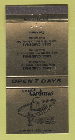 Matchbook Cover - Casa Cardenas Mexican West Covina La Puente CA 30 Strike