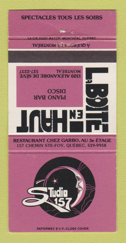 Matchbook Cover - Studio 157 La Boite en Haut Montreal QC 30 Strike