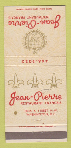 Matchbook Cover - Jean Pierre French Restaurant Washington DC 30 Strike