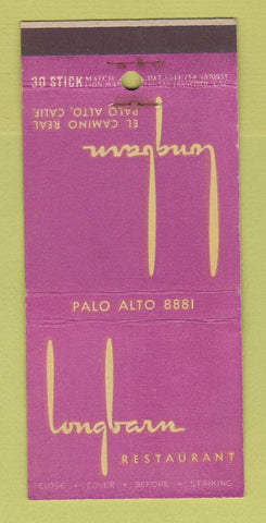 Matchbook Cover - Longbarn Restaurant Palo Alto CA 30 Stick