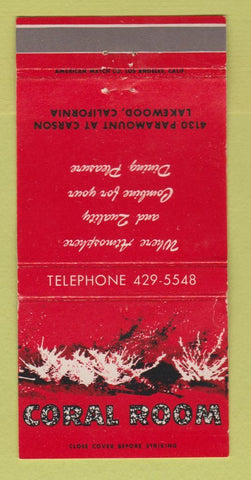 Matchbook Cover - Coral Room Lakewood CA WEAR 30 Strike