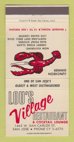 Matchbook Cover - Lou's Village Restaurant San Jose CA 30 Strike