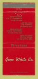 Matchbook Cover - Firestone Tires Gene White Atlanta GA Charlotte WEAR 30 Strike