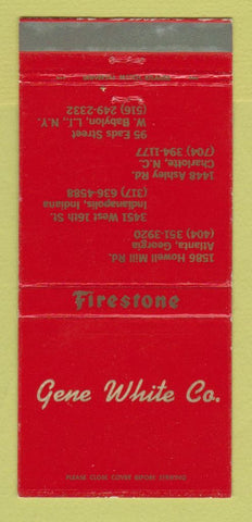Matchbook Cover - Firestone Tires Gene White Atlanta GA Charlotte WEAR 30 Strike