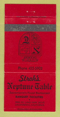 Matchbook Cover - Stroh's Teptune Table Sacramento CA 30 Strike