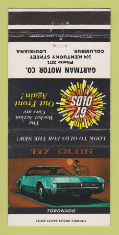Matchbook Cover - 1967 Oldsmobile Toronado Gartman Columbus LA 30 Strike