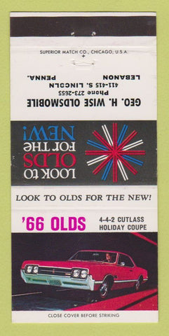Matchbook Cover - 1966 Oldsmobile Geo Wise Lebanon PA 30 Strike