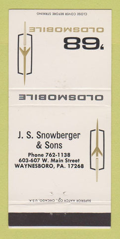 Matchbook Cover - 1968 Oldsmobile JS Snowberger Waynesboro PA 30 Strike