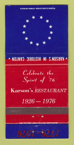 Matchbook Cover - Karson's Restaurant 1976 Canton Baltimore MD 30 Strike