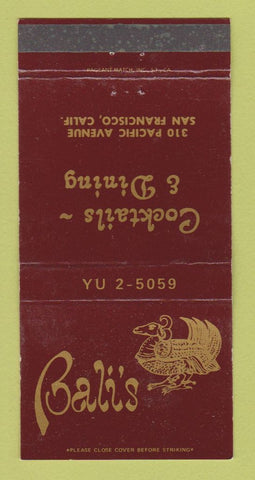 Matchbook Cover - Bali's Restaurant San Francisco CA WEAR 30 Strike