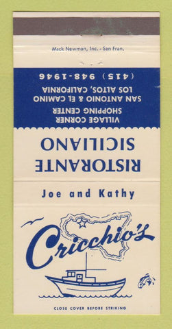 Matchbook Cover - Cricchio's Restaurant Italian Los Altos CA 30 Strike