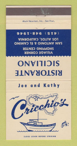 Matchbook Cover - Cricchio's Restaurant Italian Los Altos CA 30 Strike