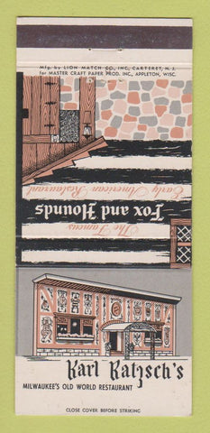Matchbook Cover - Karl Ratzsch's Restaurant Milwaukee WI Fox & Hounds 30 Strike