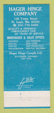 Matchbook Cover - Hager Electronics  Hinges 1974 St Louis MO  30 Strike