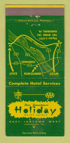 Matchbook Cover - Holiday Motor Hotels Harrisburg PA 30 Strike