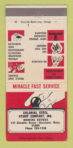 Matchbook Cover - Colonial Steel Stamp Worcester MA 30 Strike