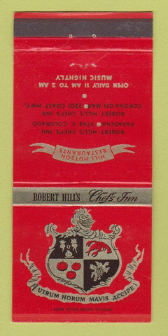 Matchbook Cover - Robert Hill's Chef's Inn Pasadena Corona Del Mar CA 30 Strike