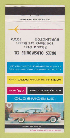 Matchbook Cover - 1957 Oldsmobile Drees Burlington IA 30 Strike