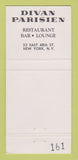 Matchbook Cover - Divan Parisien Restaurant New York City 30 Strike