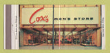 Matchbook Cover - Cox's Men's Store Clothes McKeesport PA 30 Strike