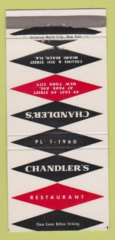 Matchbook Cover - Chandler's Restaurant Miami Beach FL New York City 30 Strike