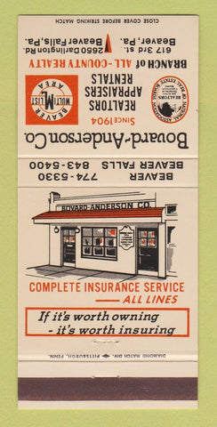Matchbook Cover - Bovard Anderson Real Estate Beaver Falls PA 30 Strike