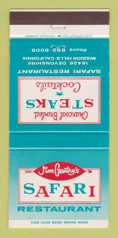 Matchbook Cover - Jim Gentry's Safari Restaurant Mission Hills CA 30 Strike