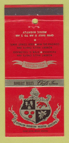 Matchbook Cover - Robert Hill's Chef's Inn Pasadena Corona Del Mar CA 30 Strike