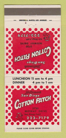 Matchbook Cover - Halleman's Cotton Patch San Diego CA 30 Strike