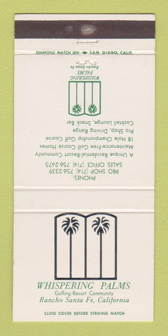 Matchbook Cover - Whispering Palms Golf Rancho Santa Fe CA 30 Strike