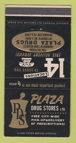 Matchbook Cover - Plaza Drug Stores Toronto ON Hamilton 30 Strike