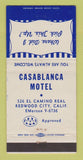 Matchbook Cover - Casablanca Motel Redwood City CA 30 Strike