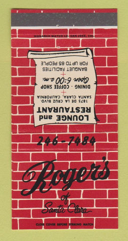Matchbook Cover - Roger's Restaurant Santa Clara CA 30 Strike
