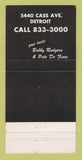 Matchbook Cover - Half Pint's Detroit MI Bobby Rodgers 30 Strike