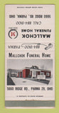 Matchbook Cover - Mallchok Funeral Home Parma OH WEAR 30 Strike