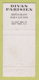 Matchbook Cover - Divan Parisien Restaurant New York City WEAR 30 Strike