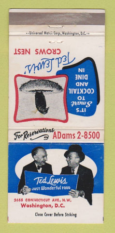 Matchbook Cover - Ted Lewis Restaurant Washington DC Crows Nest 30 Strike