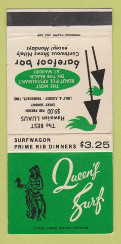 Matchbook Cover - Queen's Surf  girlie Hawaii 30 Strike