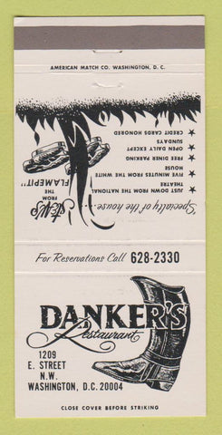 Matchbook Cover - Danker's Restaurant Washington DC 30 Strike