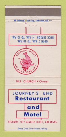 Matchbook Cover - Journey's End Restaurant Motel DeValls Bluff AR 30 Strike