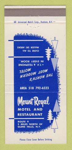 Matchbook Cover - Mount Royal Motel Restaurant Glens Falls NY 30 Strike