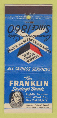 Matchbook Cover - Franklin Savings Bank New York City Ben 21 Strike Feature