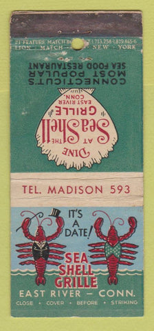 Matchbook Cover - Sea Shell Grill East River CT WEAR 21 Strike Feature