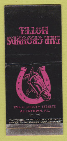 Matchbook Cover - Fair Grounds Hotel Allentown PA WEAR 21 Strike Feature